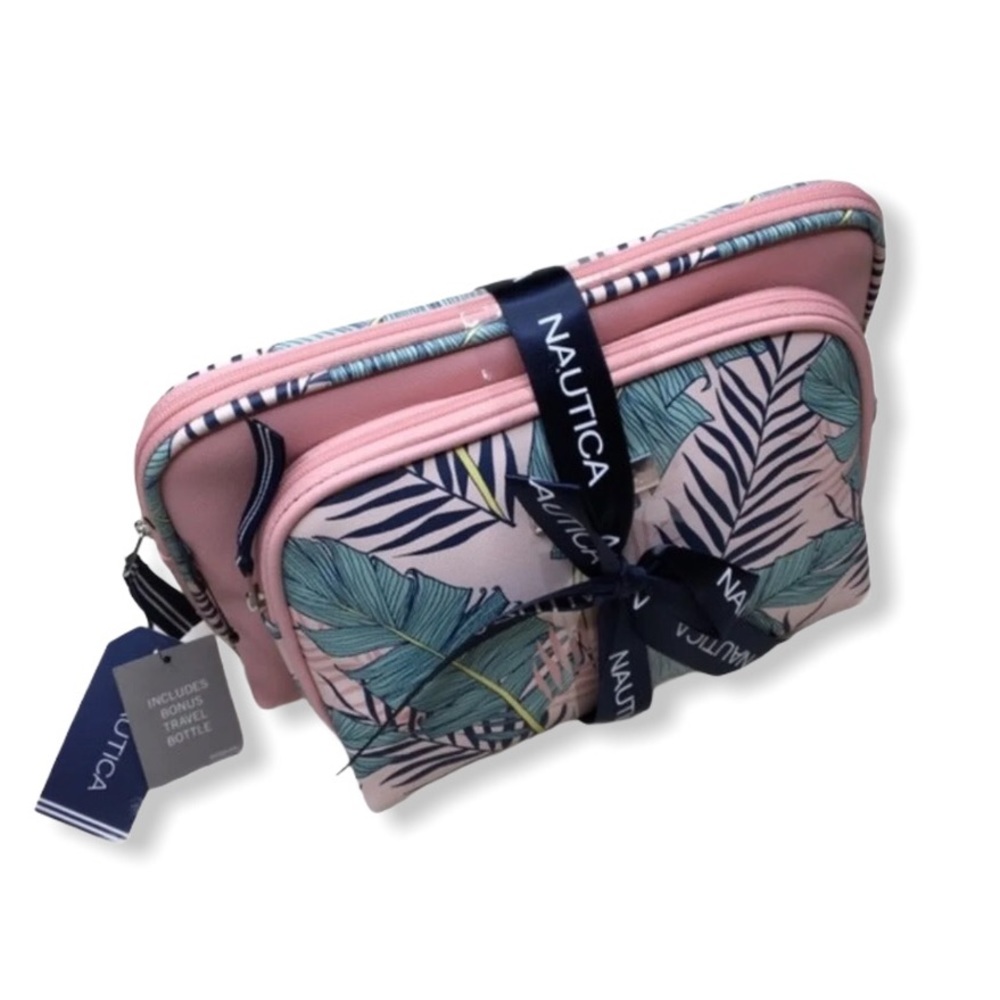 NWT Nautica Set Tropical Cosmetic Cases & Bottle